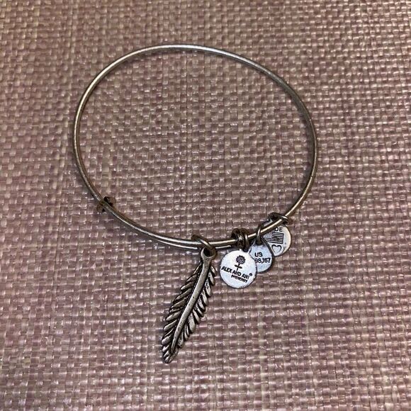 Alex and Ani Silver Colored Dangle Feather Charm Bracelet Gently Worn - Picture 1 of 3